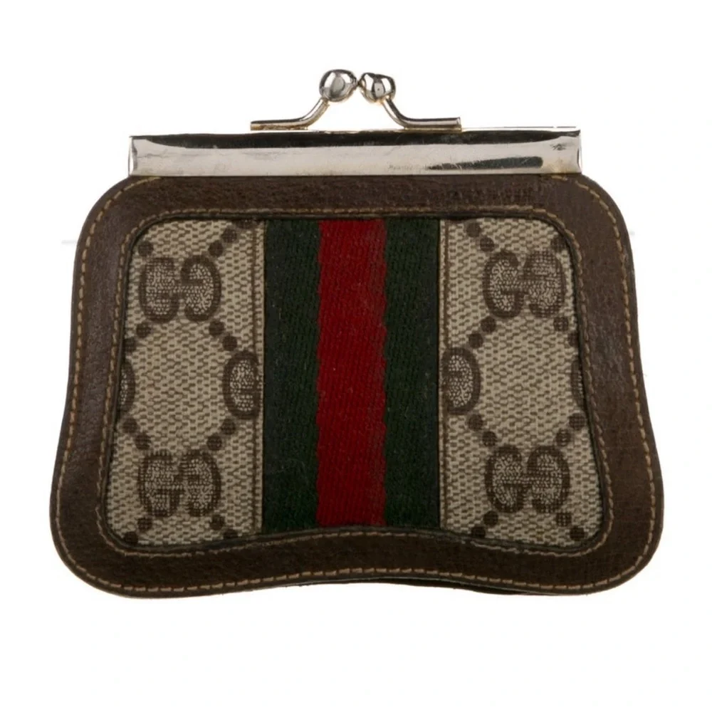 Gucci Brown Logo Canvas Coin Purse with Red and Green Stripe - Picture 2 of 4
